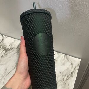 Green Textured Tumbler with Straw